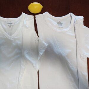 Calvin Klein 2 Men’s White T-shirts Size L V-neck and Crew Neck short sleeve